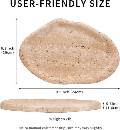 LWALMS Marble Clould Tray for Bathroom - Travertine Stone Catchall Jewelry Dish for Kithchen Counter and Aesthetic Room Decor, Cute Decorative Vanity Dishes for Trinket Ring Key Candle (9.5'' x 6.3'')
