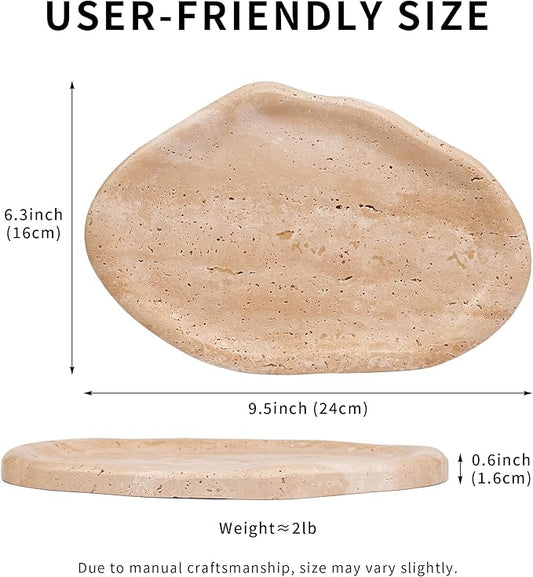 LWALMS Marble Clould Tray for Bathroom - Travertine Stone Catchall Jewelry Dish for Kithchen Counter and Aesthetic Room Decor, Cute Decorative Vanity Dishes for Trinket Ring Key Candle (9.5'' x 6.3'')