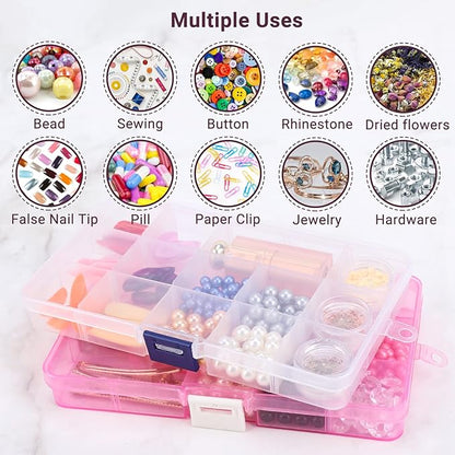 Small Compartment Organizer Case, 4PCS 15-Grid Adjustable Plastic Box with Dividers, Acrylic Fake Nail Charms Bead Rhinestone Jewelry Holder, Craft Screw Hardware Parts Empty Storage Container