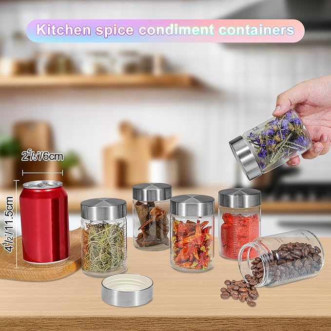 Small Glass Jars with Airtight Lid 6.7oz Round Spice Jars Sugar Coffee Ground Container Storage Canister Jars for Pantry Yogurt Tea Seasoning Nuts Cookies Overnight Oatmeal (6 * 200ml(6.76oz))