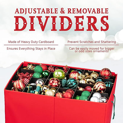 HOLDN’ STORAGE Christmas Ornament Storage Box with Dividers, Stores Ornaments up to 96 of 3 Inch Large Christmas Ball Storage Containers with 4 Trays - Red
