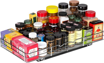 Pull Out Cabinet Organizer for Spices, Cans - Heavy Duty with Lifetime Limited Warranty- Pull Out Spice Rack- Cabinet Pull Out Shelf for Cans,Dishes, Etc, 20-3/8"Wx 10-1/2"D x 2-3/4” H, Chrome