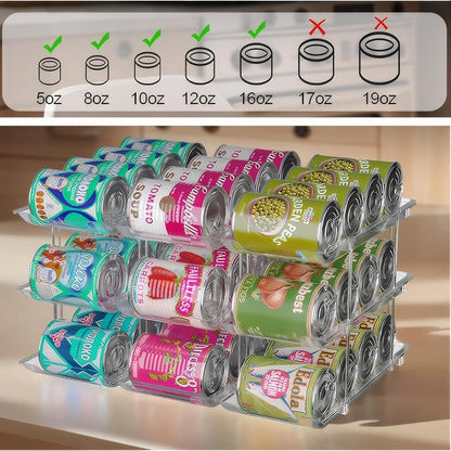 cjc Can Organizer for Pantry, 3 Sets 3 Tiers Can Organizer for Fridge, Clear Automatic Rolling Soda Pantry Organizers for 36 Cans, Stackable Storage Rack for Kitchen Cabinet