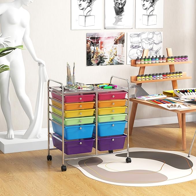 ARLIME 12-Drawer Rolling Storage Cart, 12 Drawer Organizer Trolley, Scrapbook Paper Organizer, Suitable for Office and School, Rolling Office Storage Tools