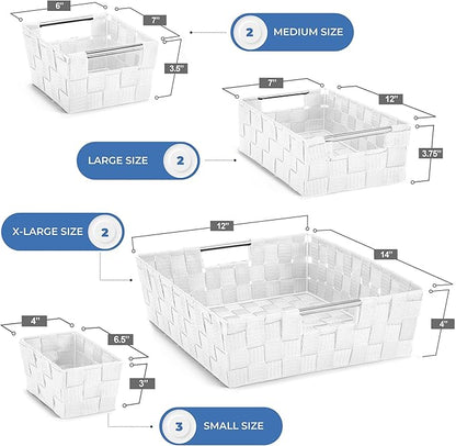 Sorbus Set of 9 Woven Storage Baskets – Mesh Hand-Woven Baskets for Organizing, Fabric Storage Bins for Linen Closet Organizer, Storage Baskets for Shelves, Home Organization and Decor (White)