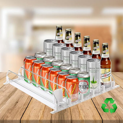 ONCHSH Drink Organizer for Fridge,Soda Can Drink Organizer for Refrigerator,Beer Pop Can Water Bottle Storage for Pantry,Width Adjustable Beverage Pusher Glide (White, 16.4" D - 5 Rows)