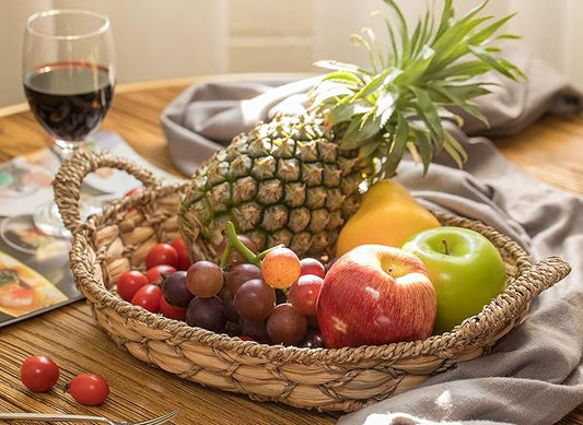 Seagrass Fruit Bread Basket Tray with Handles (Set of 3) – Fruit Gift Basket, Fruit and Nut Basket, Fresh Fruit Baskets for Delivery, Fruit Basket Gifts