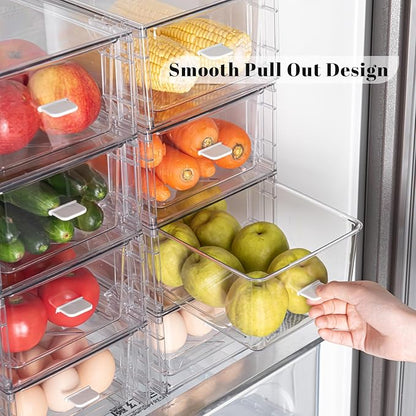 Stackable Pull-Out Storage Drawers，Easily Clean for Craft, and Toy Organization，Plastic Clear Organizer Bins with Handles for Kitchen Undersink，Cabinet，Fridge，Closet，Pantry，Office，Bathroom