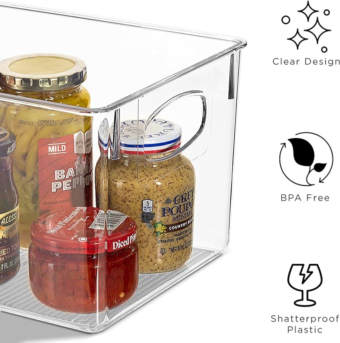 Sorbus Medium Clear Plastic Storage Bins for Shelves, Clothes, with Handle - Clear Storage Bins, Drawer, Shelf, Closet, Pantry, Fridge, Freezer Organizer Bins, Closet Organizers and Storage (2 pack)