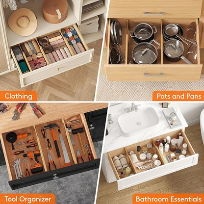 Lifewit 6 Pack 6" Deep Bamboo Drawer Dividers, 13-16.5" Expandable Drawer Organisers for Clothes, Adjustable Dresser Drawer Divider, Clothing Drawers Separators for Dresser, Bedroom, Bathroom, Office