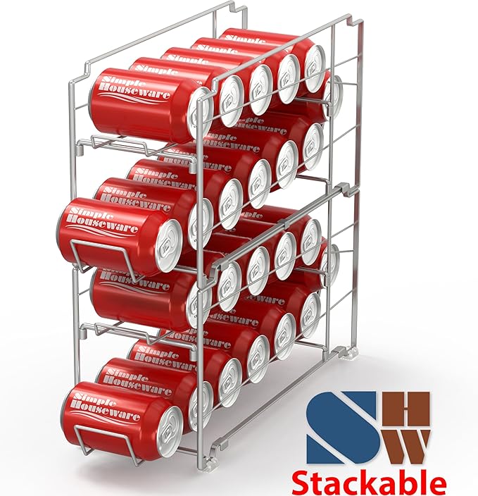 Simple Houseware Stackable Front Loading Beverage Can Dispenser Rack, Silver - 2 Pack