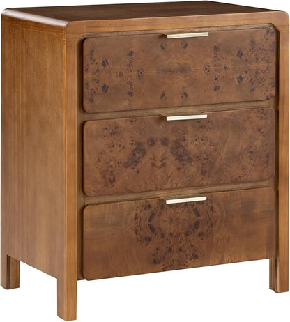 COZAYH Farmhouse Nightstand with 3 Drawer, Distressed Wood Rustic Accent Dresser, Burl Finish Bedside Table for Bedroom, Entryway, Fully Assembled, Brown