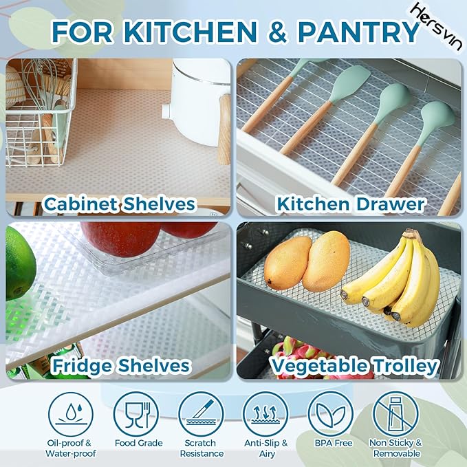Hersvin Shelf Liners 22 in x 20 ft EVA Drawer Mats, Non-Adhesive Cupboard Protector, Kitchen Cabinet Lining Fridge Liner (Clear Crossed Stripe, 56x610cm)