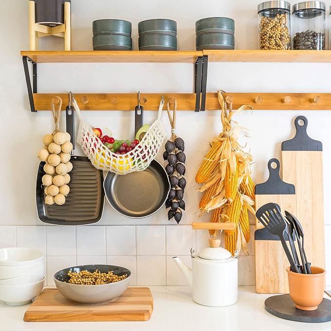 2 Pcs 11.8 x 20 Inch Large Macrame Fruit Hammock Under Cabinet Veggie Banana Hammock Hanging Fruit Basket Saves Counter Space for Kitchen Hand-woven Lace Hanging Basket for Kitchen(Rustic Style)