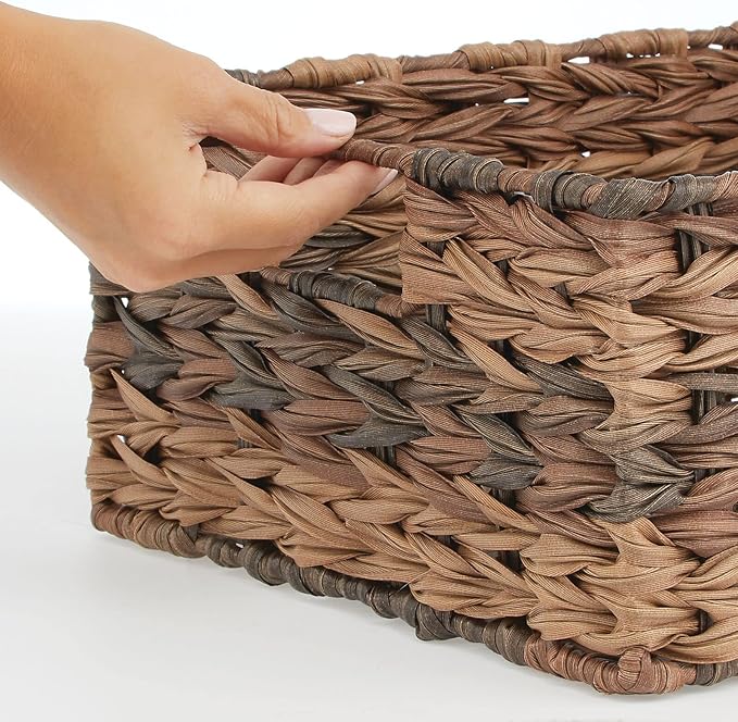 mDesign Woven Farmhouse Kitchen Pantry Food Storage Organizer Basket Bin Box - Container Organization for Cabinets, Cupboards, Shelves, Countertops - Store Potatoes, Onions, Fruit, 3 Pack, Brown Ombre