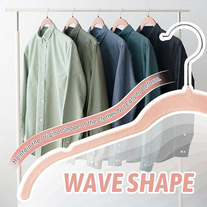 Sishynio Premium Velvet Shirt Hangers 50 Pack, Non-Slip 360° Swivel Hook Space-Saving Felt Hanger, Slim Flocked Hangers for Blouses, Strappy Dresses, Tank Tops(Pink)