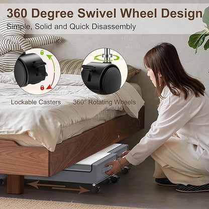 VXEAPADE Under Bed Storage with Wheels - 2Pack Underbed Storage Containers with Clear Lid & Label, Under The Bed Rolling Storage Bins for Shoes, Clothes, Blankets, Books (Grey, Large)