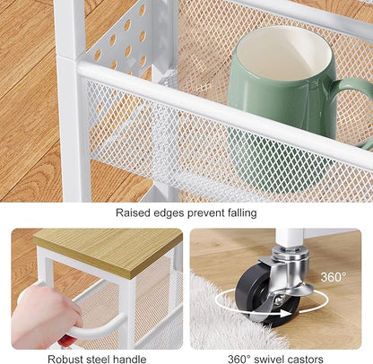 Slim Rolling Storage Cart, Laundry Room Organization and Storage Shelves for Between Washer and Dryer, Narrow Shelf Unit for Small Spaces, 4 Tier Thin Organizer Carts with Wheels for Bathroom, Kitchen