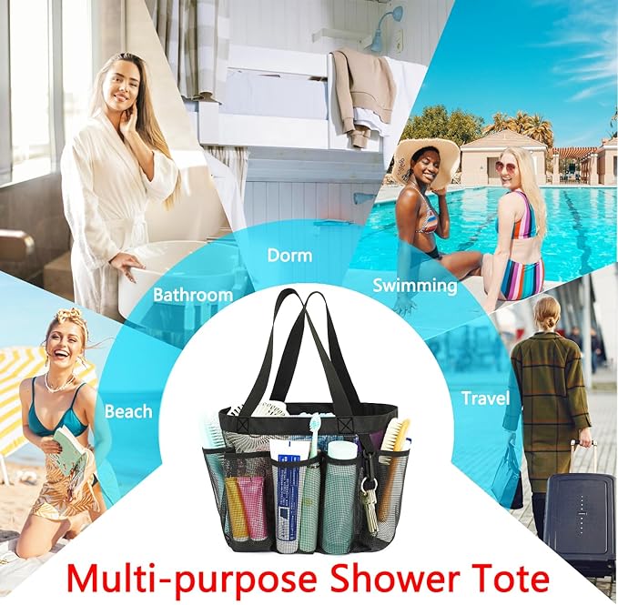 Fammart Mesh Shower Caddy Portable for College Dorm Room Essentials, 8-Pocket Large Shower Basket Tote Bag with 2 Handles for Toiletry, Bathroom, Beach, Camp, Gym