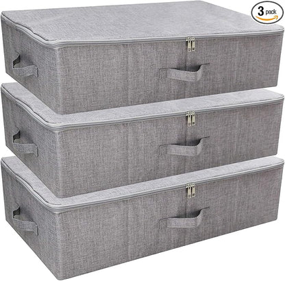 iwill CREATE PRO Folding Washable Dustproof Under bed Storage Bins with Lids, Underbed Storage Containers for Closet, Wardrobe Clothes, Blanket, Duvets, Sweaters Organizer, Dark Gray, Pack of 3