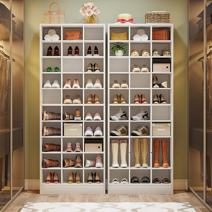 Tribesigns 10-Tier Shoe Storage Cabinet Set of 2, White Wooden Shoe Rack with 30 Cubbies, Freestanding Tall Entryway Shoe Organizer for Closet, Entryway, Living Room