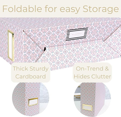 BLU MONACO | Foldable Magazine File Holder Set of 4 | Moroccan Tile Cardboard Organizers | Vertical Desk and Shelf Storage for Home Office Dorm | Decorative File Boxes