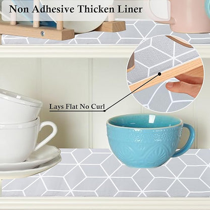Shelf Liners 18 Inch Wide X 20 Ft Non Adhesive Kitchen Cabinet Drawer Liner Non Slip Water Oil-Proof Strong Grip Pantry Shelves Mat for Bathroom Cupboard Closet Refrigerator