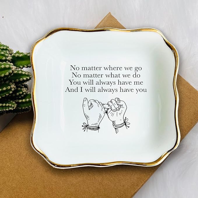 HatafaFurni Ceramic Ring Dish, White Jewelry Dish, Trinket Tray, Wedding & Vday Gift, No Matter Where We Go Lovers Day Gifts