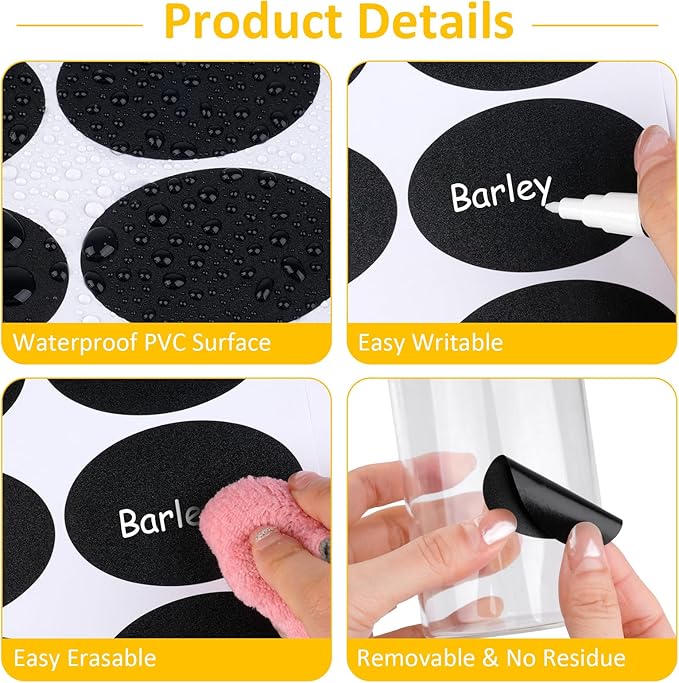 230 Pcs Labels for Jars, 2 Size Waterproof Chalkboard Labels for Food Containers, Storage Bins, Mason Jars, Reusable Blackboard Stickers with 1 Erasable Chalk Marker (Oval)