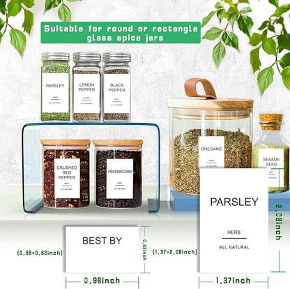 191 Spice Jar Labels Preprinted Minimalist Stickers - White Waterproof Label - Fit Round or Rectangle Spice Jars - Herb Seasoning Kitchen Pantry Labels