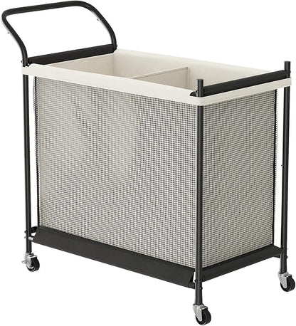 Laundry Hamper with Wheels - 2 Section Laundry Basket 160L, Removable Washable Bags, Height-Fitted Rolling Laundry Cart for Laundry Room & Bedroom