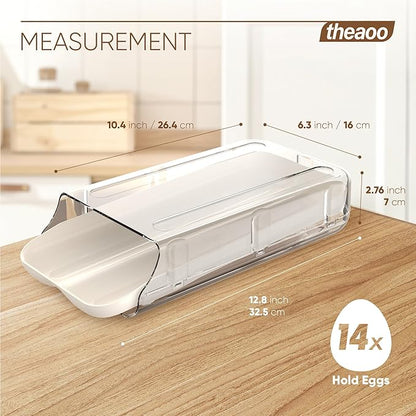 theaoo Egg Holder for Fridge, Automatic Rolling Egg Container for Refrigerator, Clear Plastic Egg Dispenser, Stackable Eggs Organizer with Quick Removable inner Tray For Organizers and Storage, 1 Pack