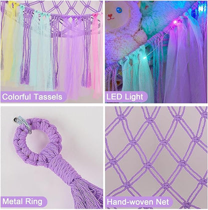 FIOBEE Stuffed Animals Net or Hammock with LED Light, Toy Hammock Hanging Stuffed Animals Storage Organizer Holder Room Décor for Nursery Kids Bedroom