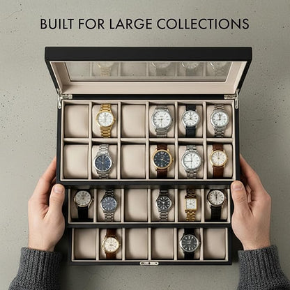 Bey-Berk Custom Personalized Watch Box Organizer - 36 Slot Luxury Solid Wood Designer Display, Large Watch Slots