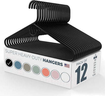 Neaties Super Heavy Duty Clothes Hangers 12 Pack – Made in The USA - 10lb Capacity, Thick Plastic Hangers for Pants, Coats, Jackets, Jeans and Adult Clothing – Black