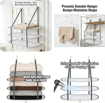 2PCS Sweater Drying Rack Hanging on Door Dryer Flat Portable Collapsible Mesh Large Laundry Clothes Drying Rack Room Organization 3 Tier