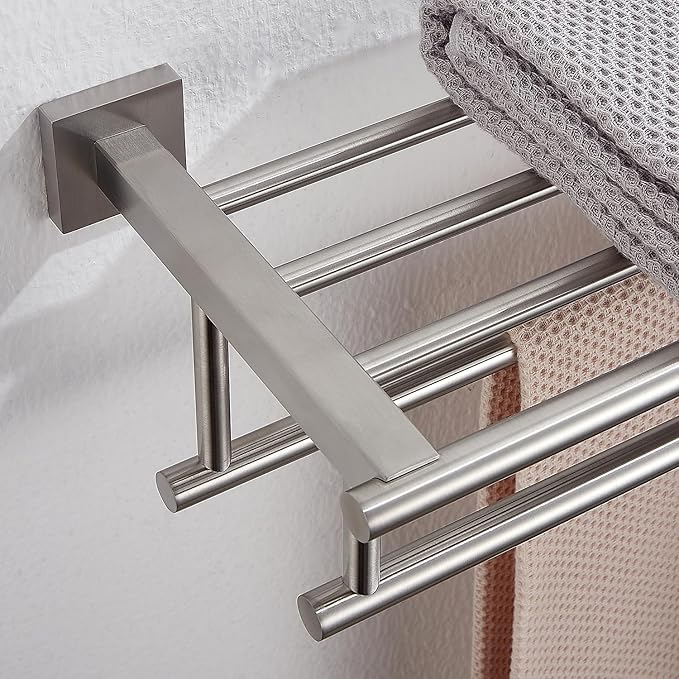 Towel Rack for Bathroom 20 Inch Wall Mounted Towel Rack Brushed Nickel Towel Shelf with Double Towel Bar SUS304 Stainless Steel Towel Holder for Bathroom Wall Hotel Towel Rail