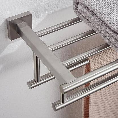 Towel Rack for Bathroom 20 Inch Wall Mounted Towel Rack Brushed Nickel Towel Shelf with Double Towel Bar SUS304 Stainless Steel Towel Holder for Bathroom Wall Hotel Towel Rail