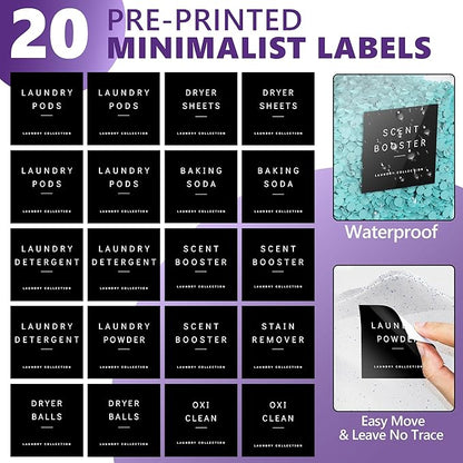 4 Pack Laundry Pods Container, Clear Laundry Room Organization Containers,Large Laundry Detergent Powder Storage Containers Black Wooden Lids & Labels, Acrylic Laundry Pods Holder for Scent Booster