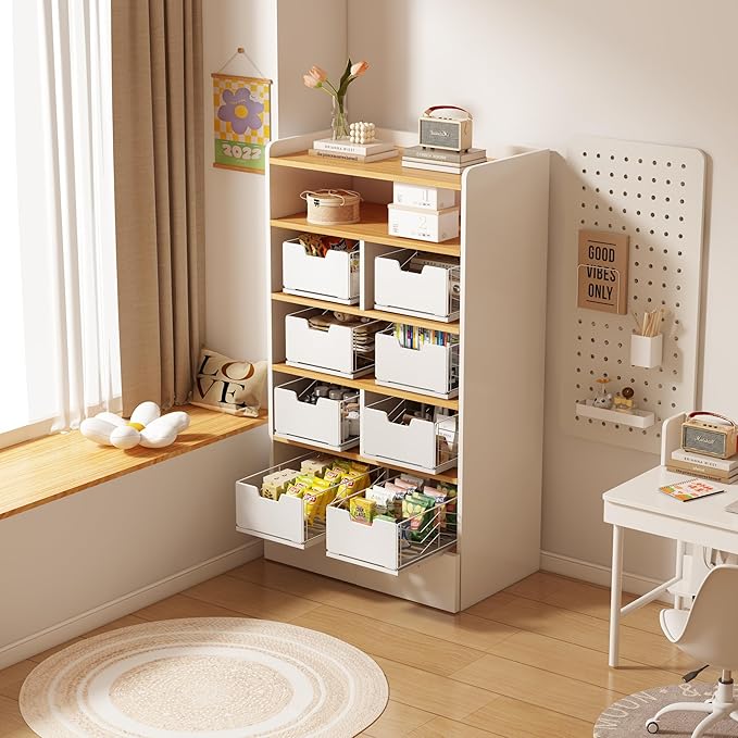 NETEL 2 Pack Pull Out Cabinet Organizer, No Drill Slide Out Drawers for Kitchen Cabinets, Peel and Stick Pull Out Drawers, Kitchen Cabinet Organizer,White,11.8" W X 20.86" D X 6.9" H