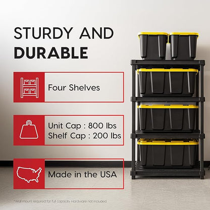 IRIS USA 4-Shelf Extra Heavy Duty Deep Plastic Storage Shelves, 800lb Capacity, 57" H x 36" W x 24" D, Large Modular Shelving Unit Storage Organizer for Garage, Home, Warehouse & Gym, Rack - Black