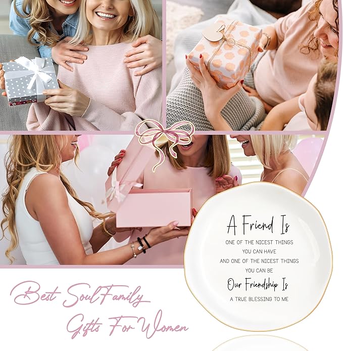 Bestie Gifts for Women Friendship, Jewelry Dish Trinket Tray, Gifts for Friends Female, Friend Gifts for Women Birthday, BFF Soul Sister Work Bestie Gifts for Thanksgiving Gifts (White-Friend7)