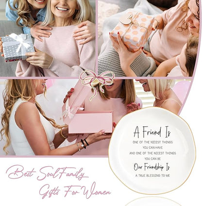 Bestie Gifts for Women Friendship, Jewelry Dish Trinket Tray, Gifts for Friends Female, Friend Gifts for Women Birthday, BFF Soul Sister Work Bestie Gifts for Thanksgiving Gifts (White-Friend7)