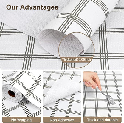 OcePor Non-Adhesive Drawer and Shelf Liner 17.5IN x 30FT，Non Slip Cabinet and Cupboard Liner, Kitchen Cabinet Liners for Shelves, Waterproof Drawer Shelf Liners for Cabinets/Bathroom Cupboard, Stripe