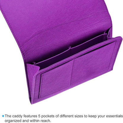 PATIKIL 11in Bedside Caddy, Bed Caddy Bedside Organizer Hanging 5 Pocket Soft Felt Bed Pockets Bedside Storage Organizer Remote Control Holder for Bedroom Phones Glasses, Purple