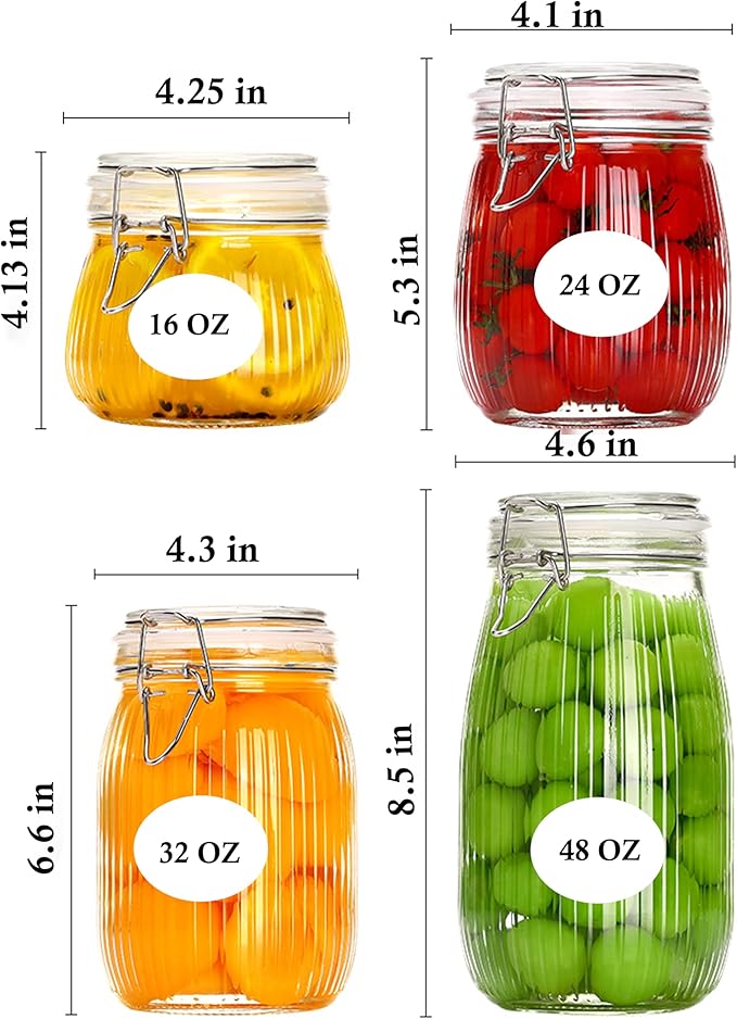 GMCOZY Glass Jars With Airtight Lid 24 Oz Wide Mouth Mason Storage Jars Air Tight Sealed Canisters With Clamp Lids For Refrigerator Kitchen Pantry Fruit Sugar Nuts Preserves Tea Coffee Beans 2 Set