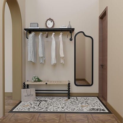 Clothes Rack 42in, Wall Mounted Garment Racks with Real Black Wood Shelf, Heavy Duty Hanging Clothes Rack, Multi-Purpose Hanging Rod, Space-Saving Closet Storage