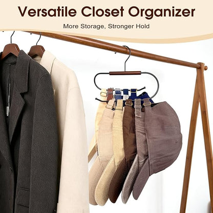 LoforHoney Hat Hangers for Closet, Hat Organizer for Baseball Caps, Wooden & Metal Hat Rack with Double-Layer Hanging, 4-Pack Racks Hold 40 Hats, Ideal for Hats Ties Bags Belts Leggings