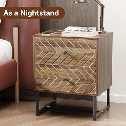 HOCAT Modern Nightstand Set of 2,Morden Night Stand with 2 Drawers,End Tables with Storage,Bedside Tables for Bedroom,Walnut