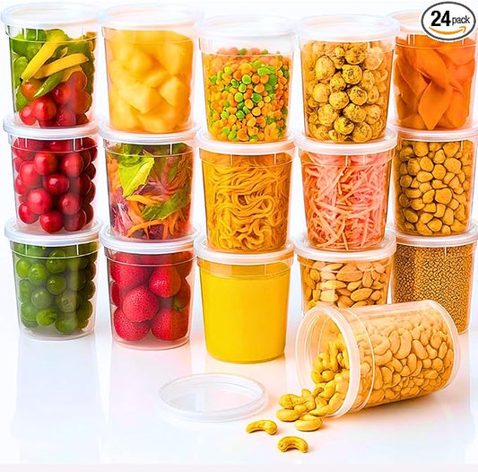 Healthy Packers 32 oz Plastic Containers with Lids for Food (24 pack) - Food Storage & Soup Clear Plastic Deli Cups - BPA Free | Leakproof - Microwaveable - Reusable - Dishwasher & Freezer Safe